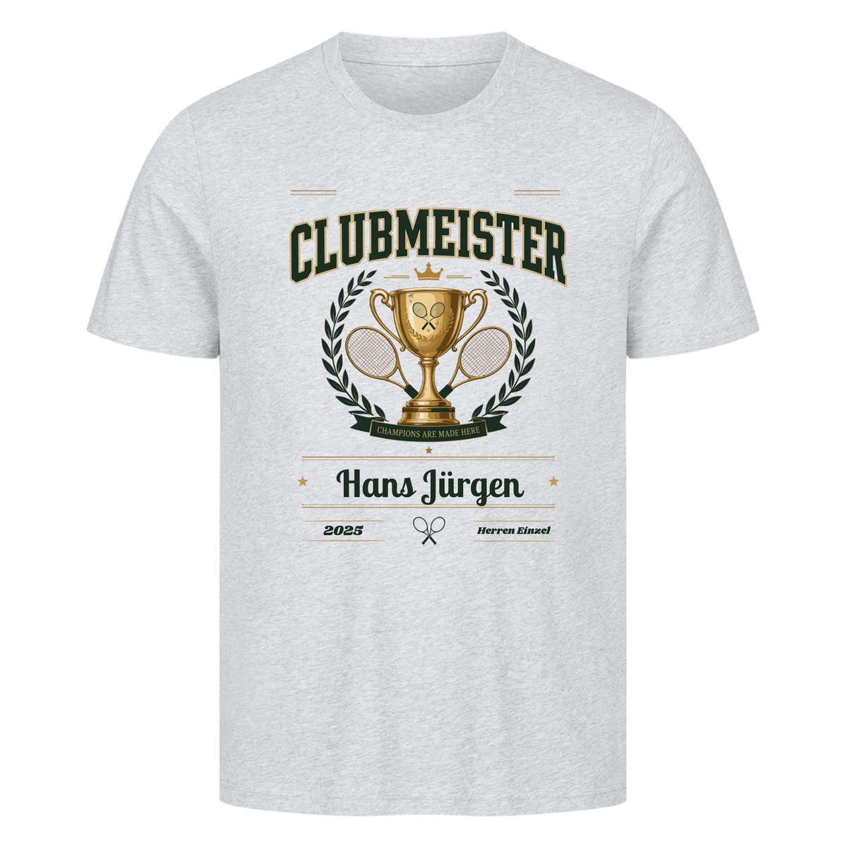 Clubmeister Trophäe auf T-Shirt, Farbe grau meliert
