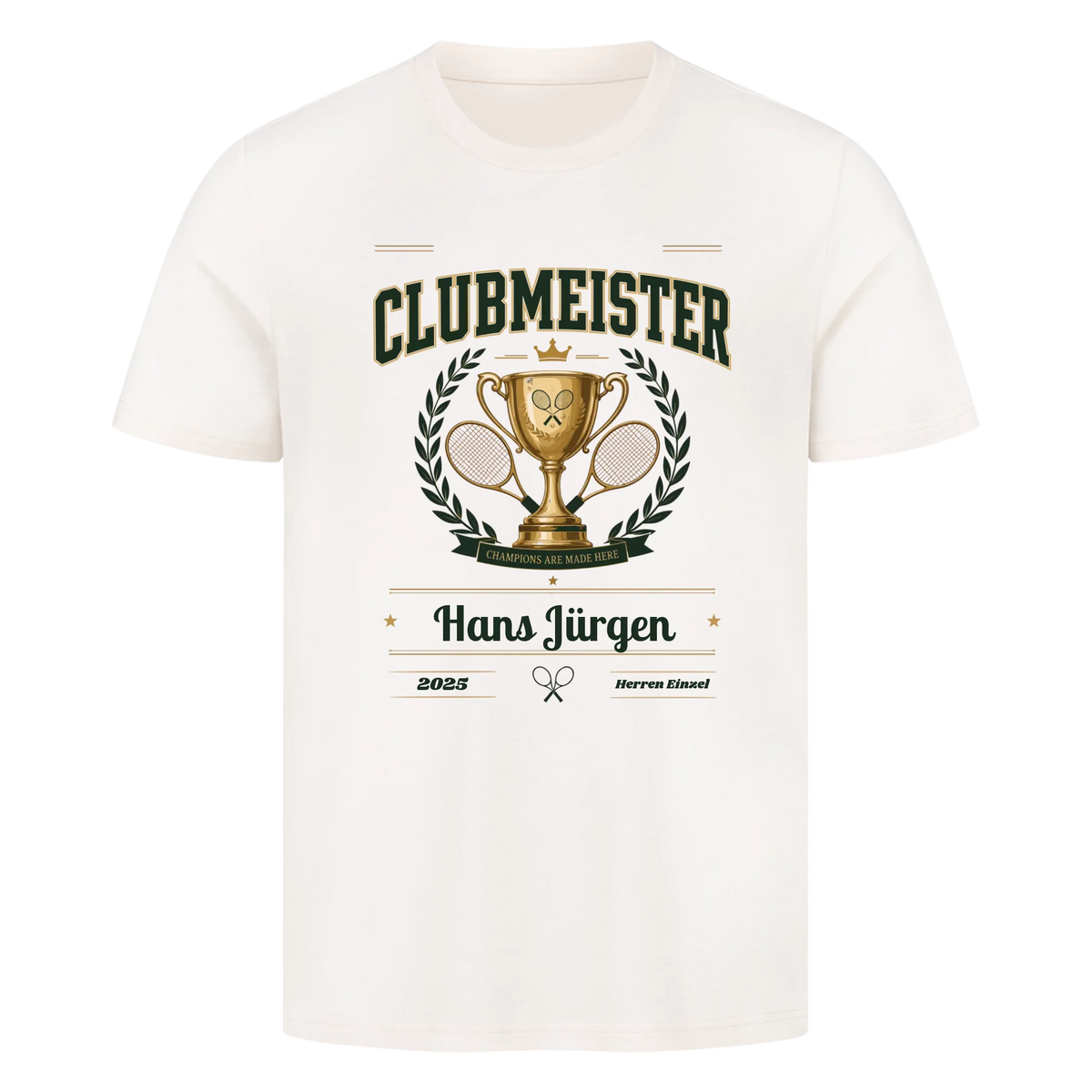 Clubmeister Trophäe auf T-Shirt, Farbe naturweiß