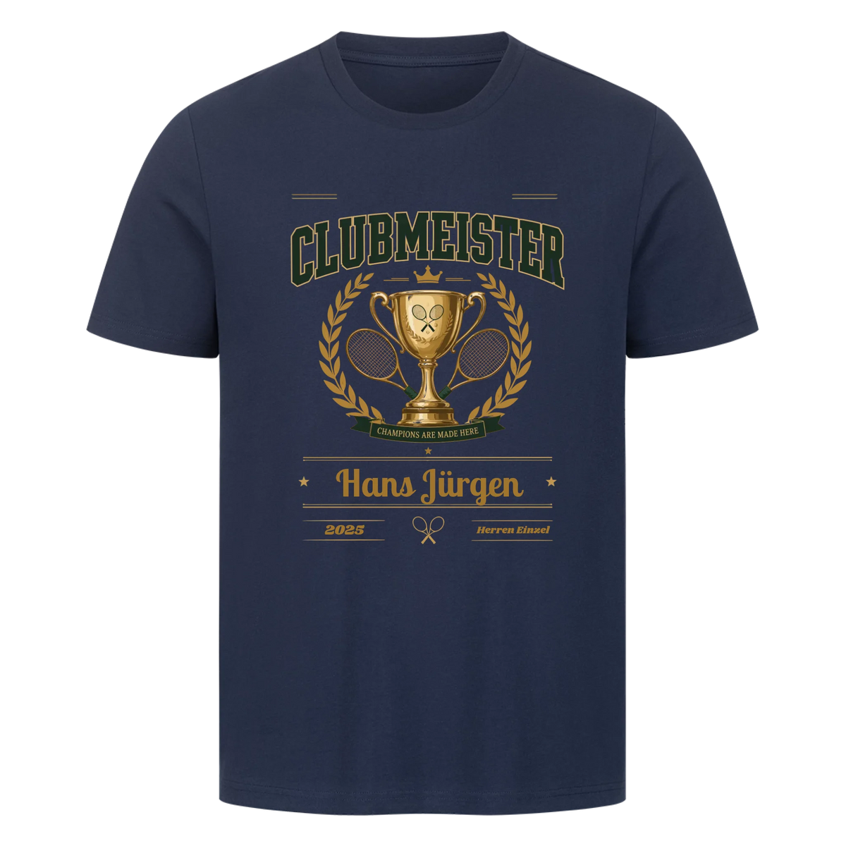 Clubmeister Trophäe auf T-Shirt, Farbe marineblau