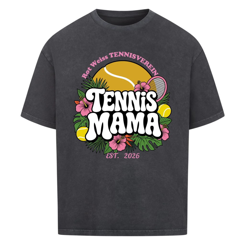 Tennis Mama auf Oversized Shirt, Farbe verwaschen schwarz