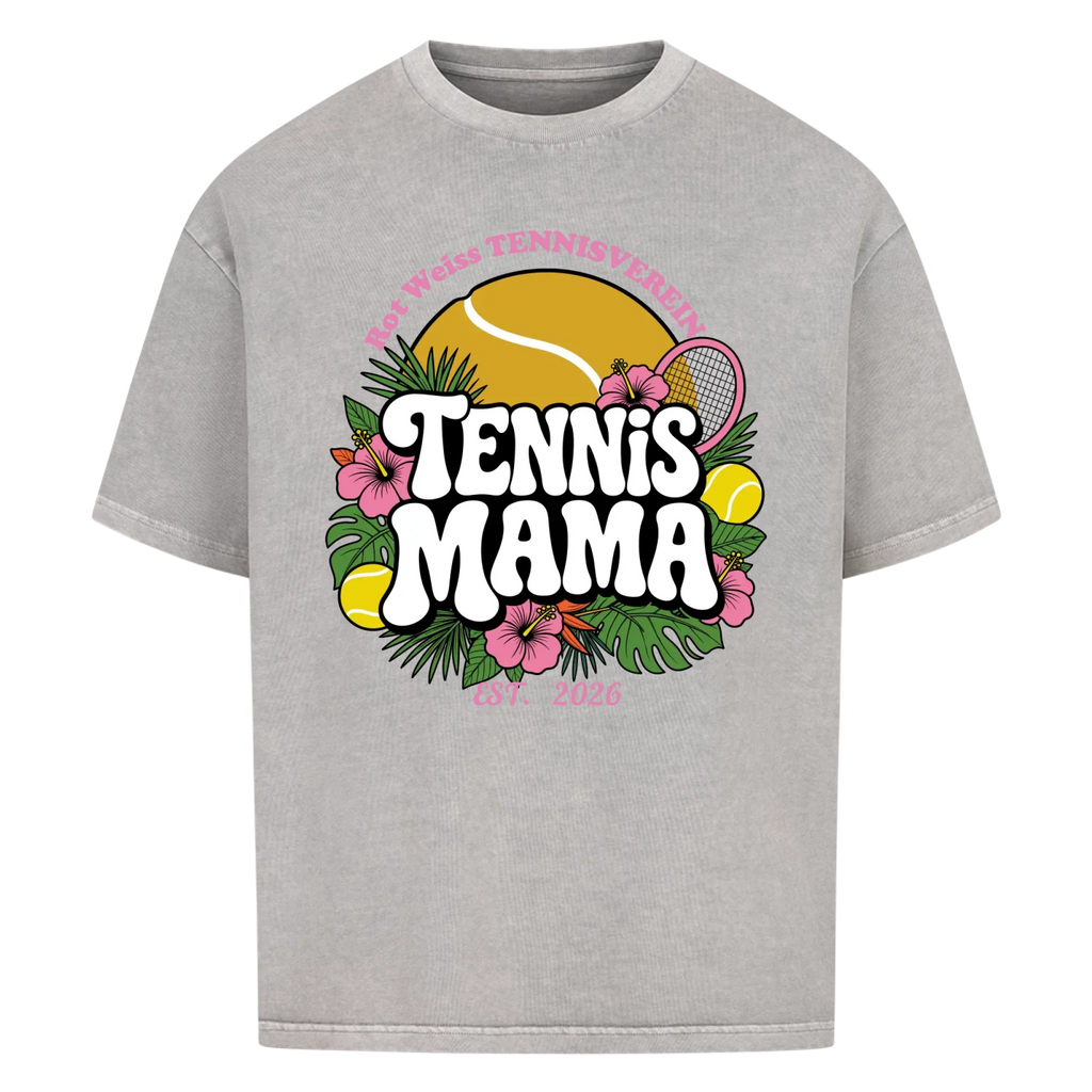 Tennis Mama auf Oversized Shirt, Farbe verwaschen grau