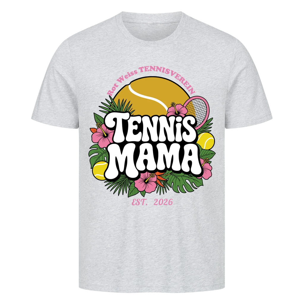 Tennis Mama auf T-Shirt, Farbe grau meliert
