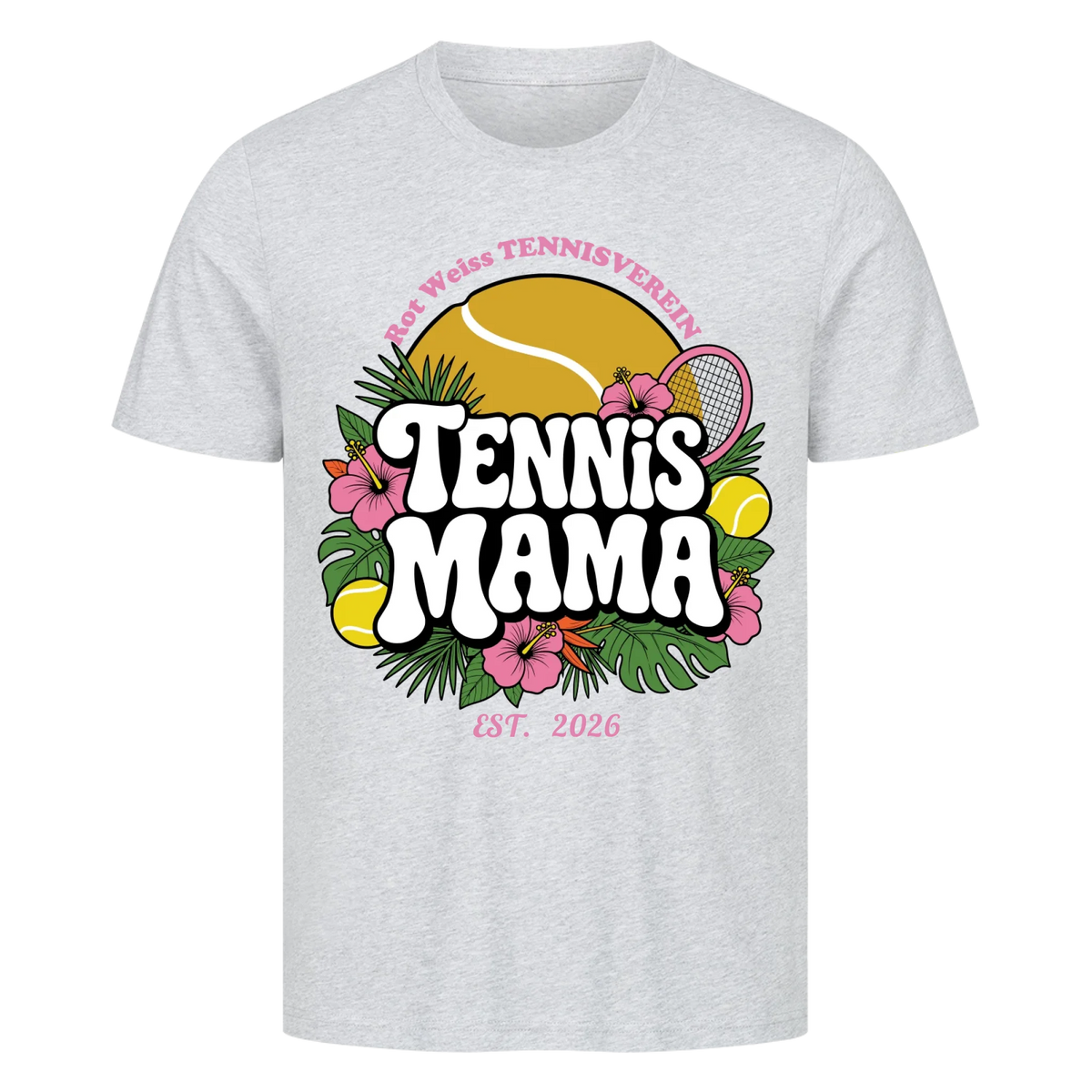 Tennis Mama auf T-Shirt, Farbe grau meliert