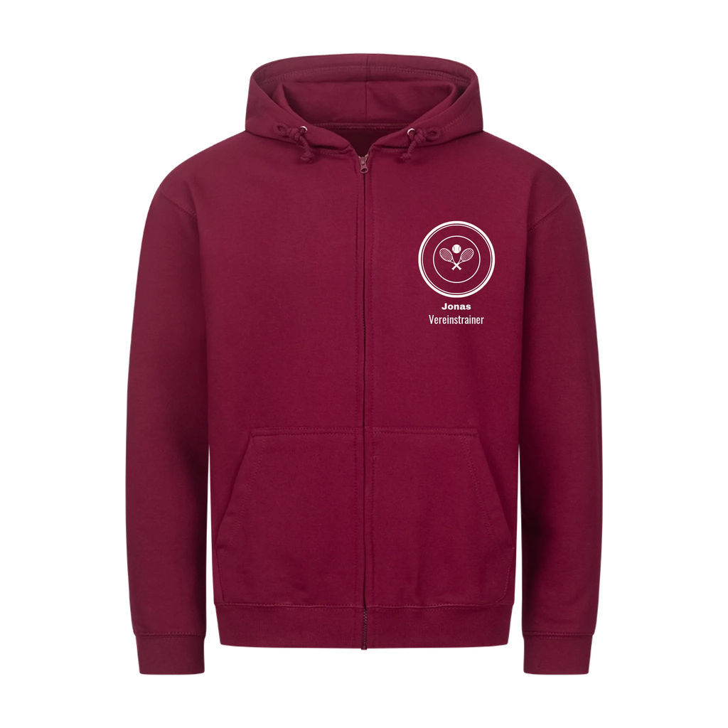 Vereinslogo auf Zip-Hoodie, Farbe weinrot