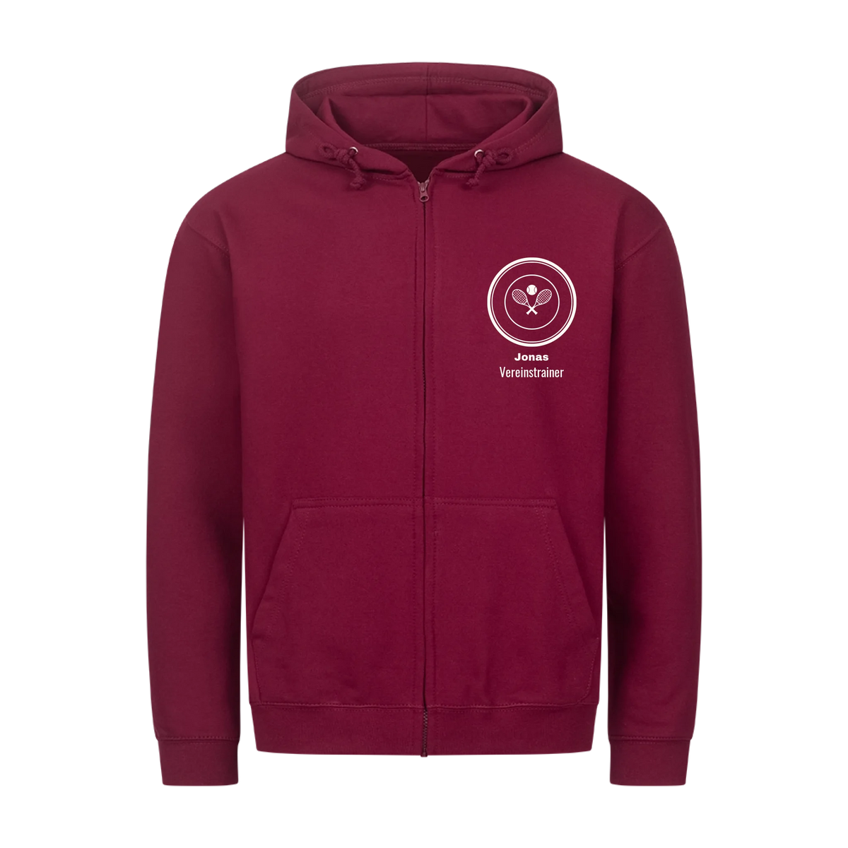Vereinslogo auf Zip-Hoodie, Farbe weinrot