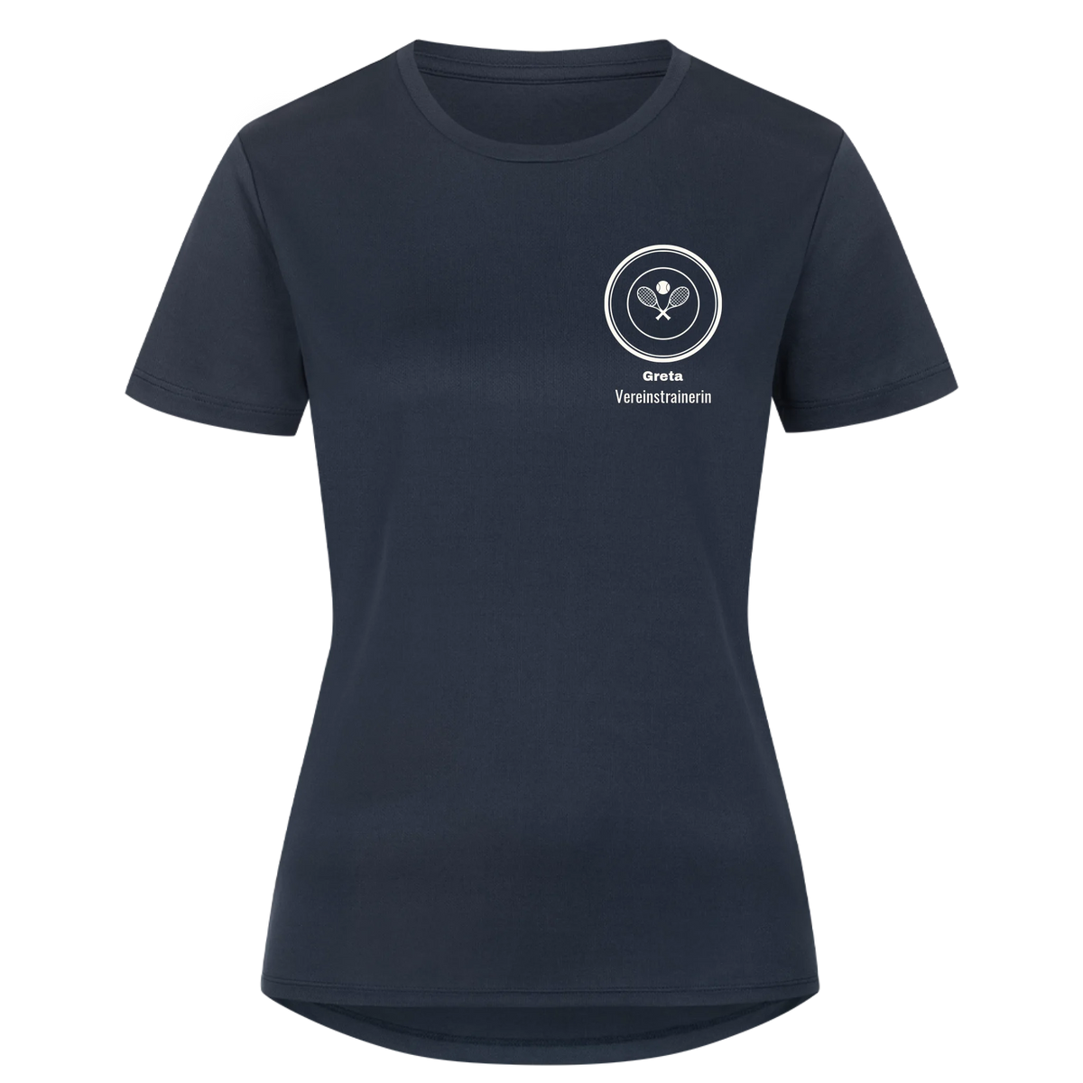 Vereinslogo auf Damen Sport-Shirt, Farbe marineblau