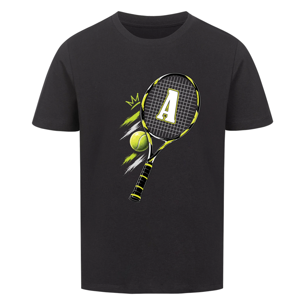 Tennisschläger Initiale Classic auf Kinder-Shirt, Farbe schwarz