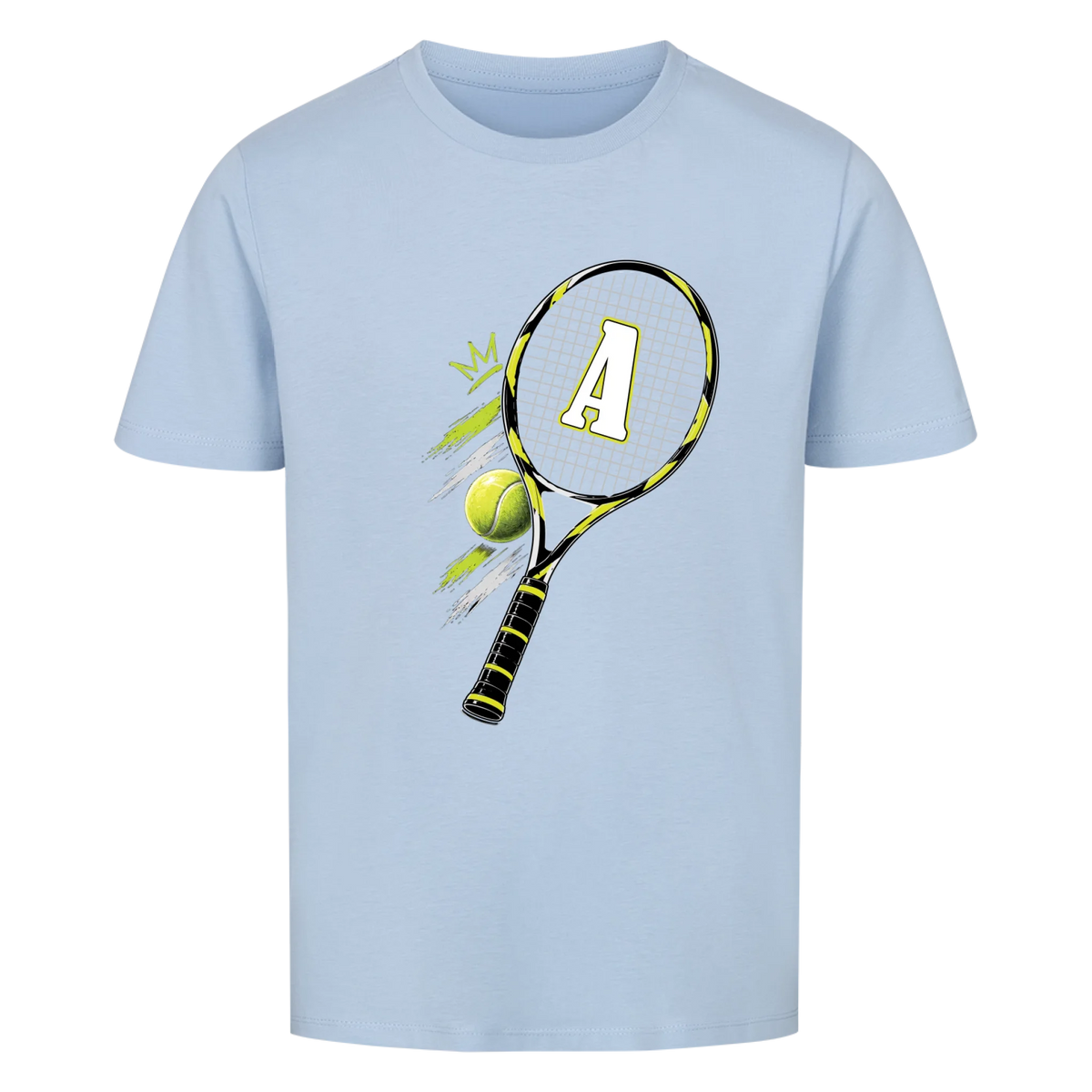 Tennisschläger Initiale Classic auf Kinder-Shirt, Farbe himmelblau
