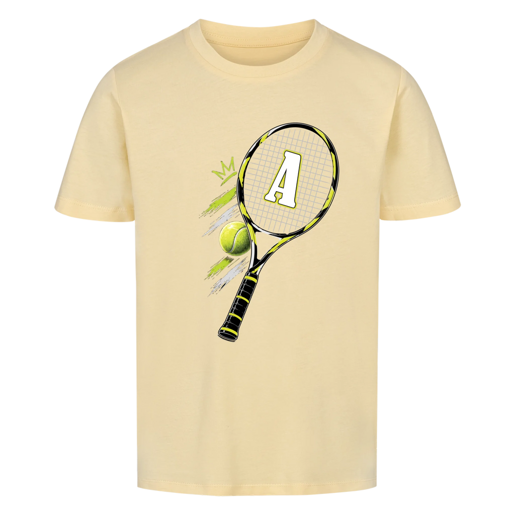 Tennisschläger Initiale Classic auf Kinder-Shirt, Farbe buttergelb