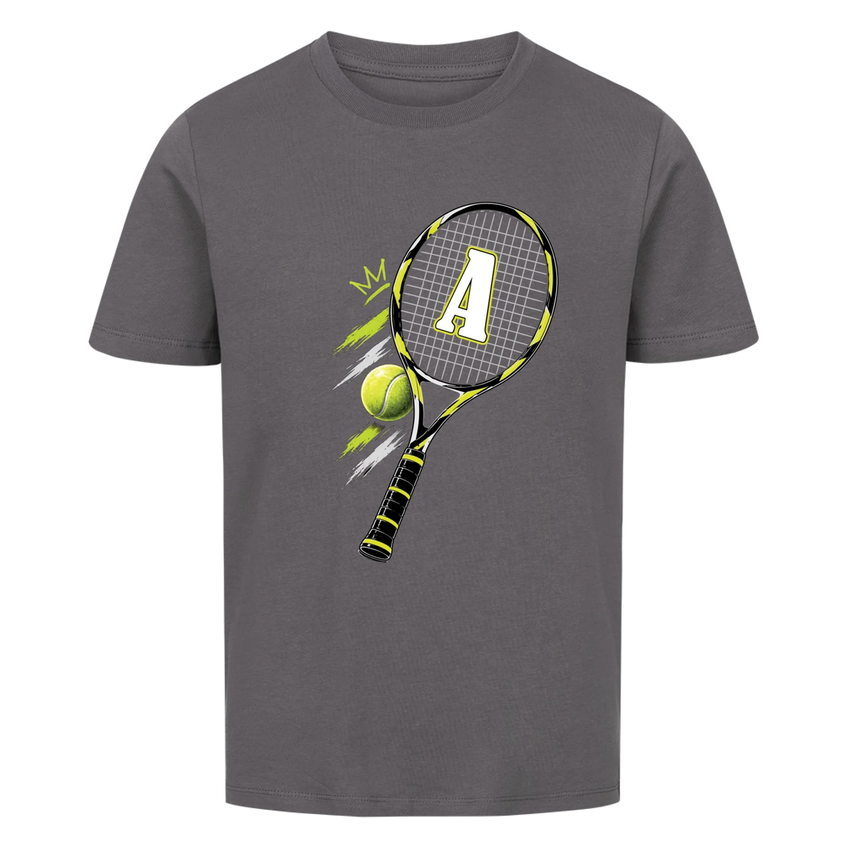 Tennisschläger Initiale Classic auf Kinder-Shirt, Farbe anthrazit
