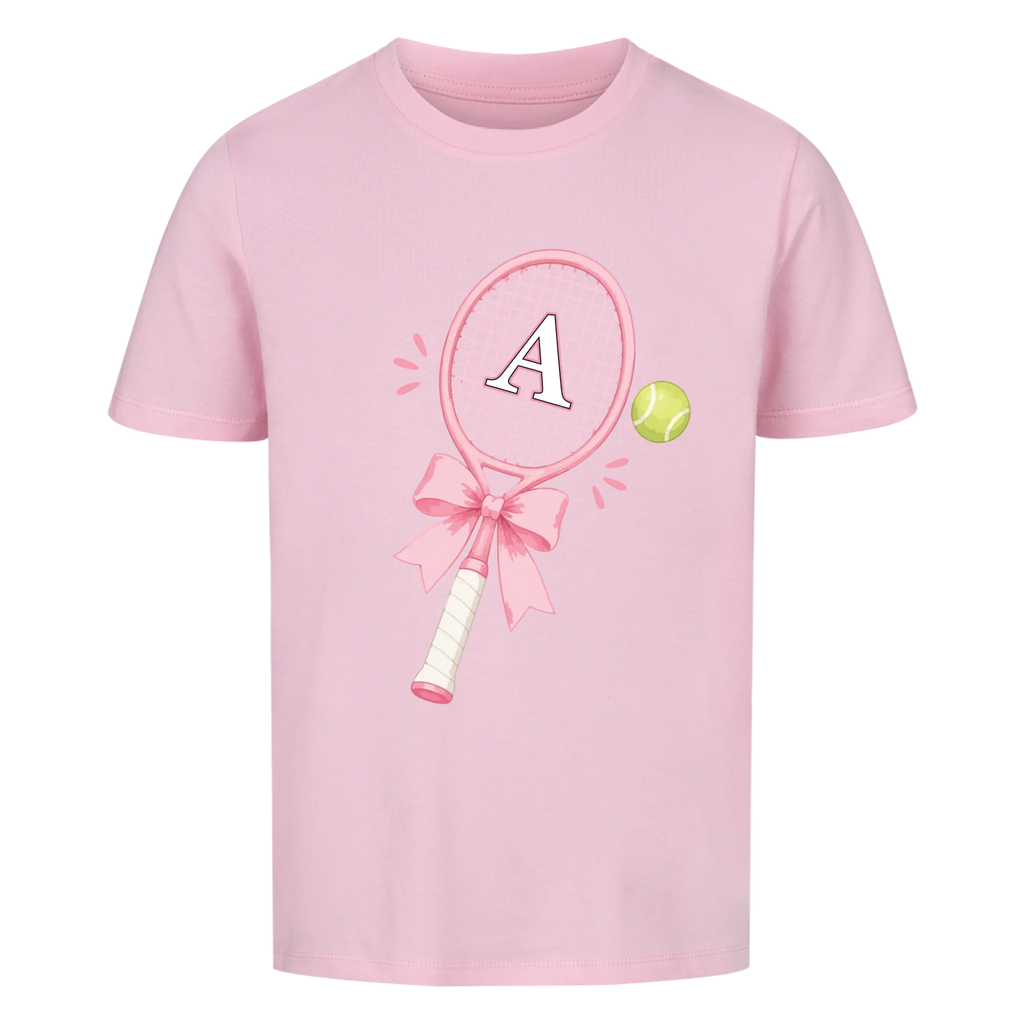 Tennisschläger Initiale Schleife auf Kinder-Shirt, Farbe rosa