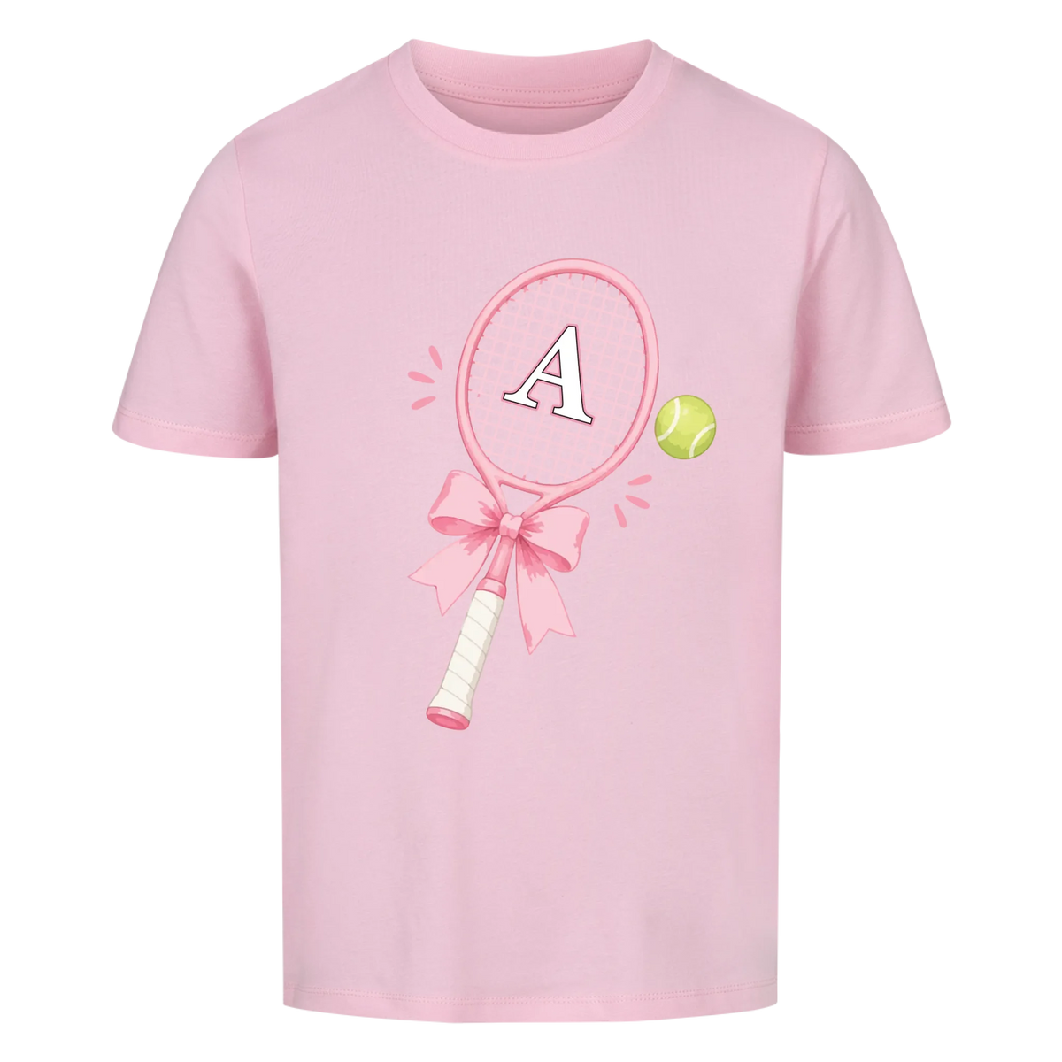 Tennisschläger Initiale Schleife auf Kinder-Shirt, Farbe rosa