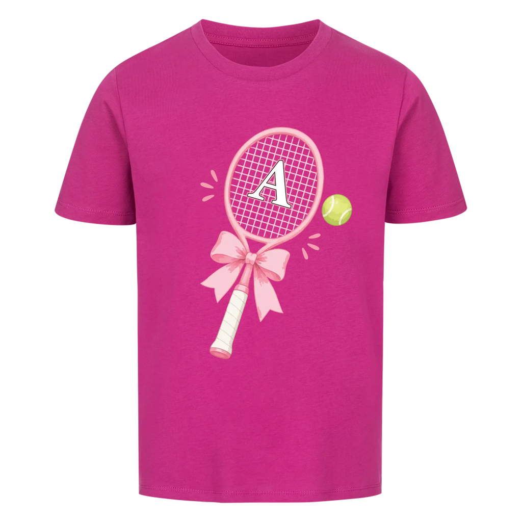 Tennisschläger Initiale Schleife auf Kinder-Shirt, Farbe lila