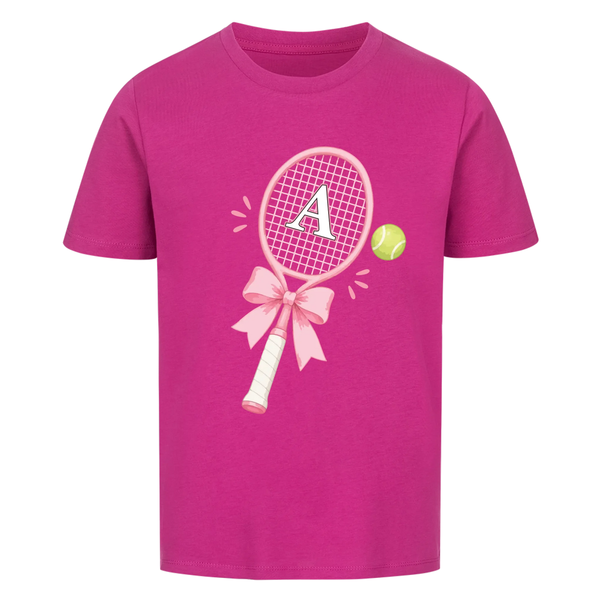 Tennisschläger Initiale Schleife auf Kinder-Shirt, Farbe lila