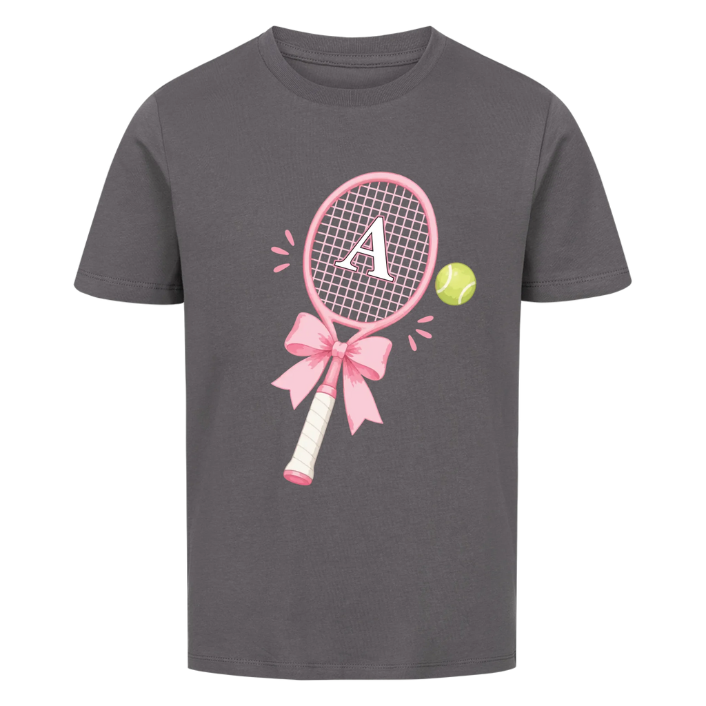 Tennisschläger Initiale Schleife auf Kinder-Shirt, Farbe anthrazit