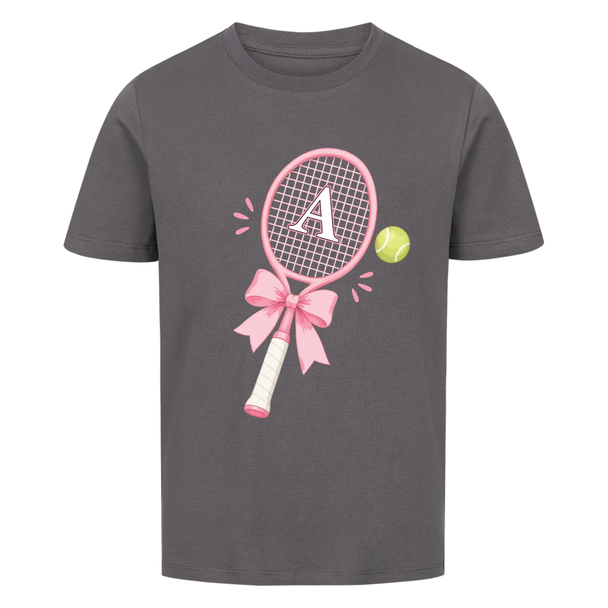 Tennisschläger Initiale Schleife auf Kinder-Shirt, Farbe anthrazit